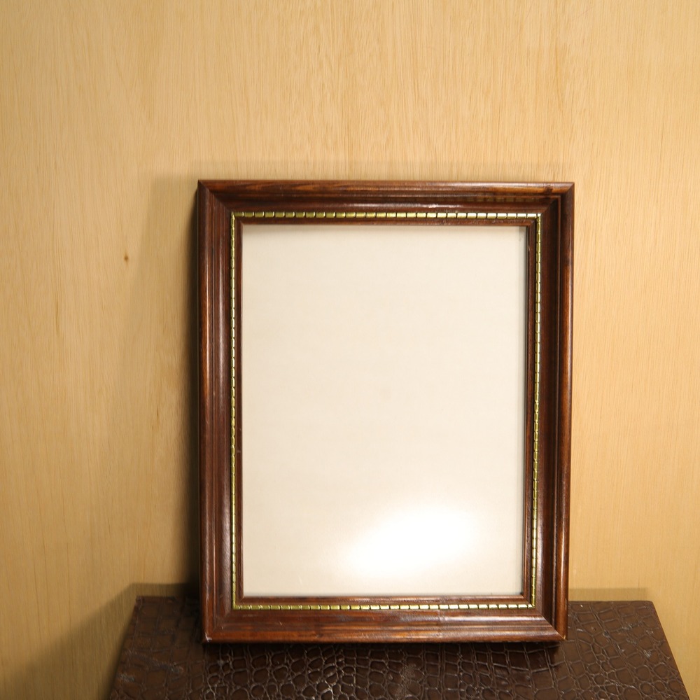 Vintage Dark Brown Wood Picture Frame Gold Beaded Trim 11x14 Wall Decor
